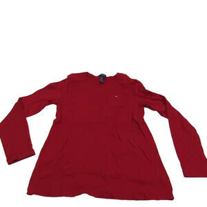 Chaps Womens Red quilted Shoulder‎ Long sleeve top 100% cotton LG